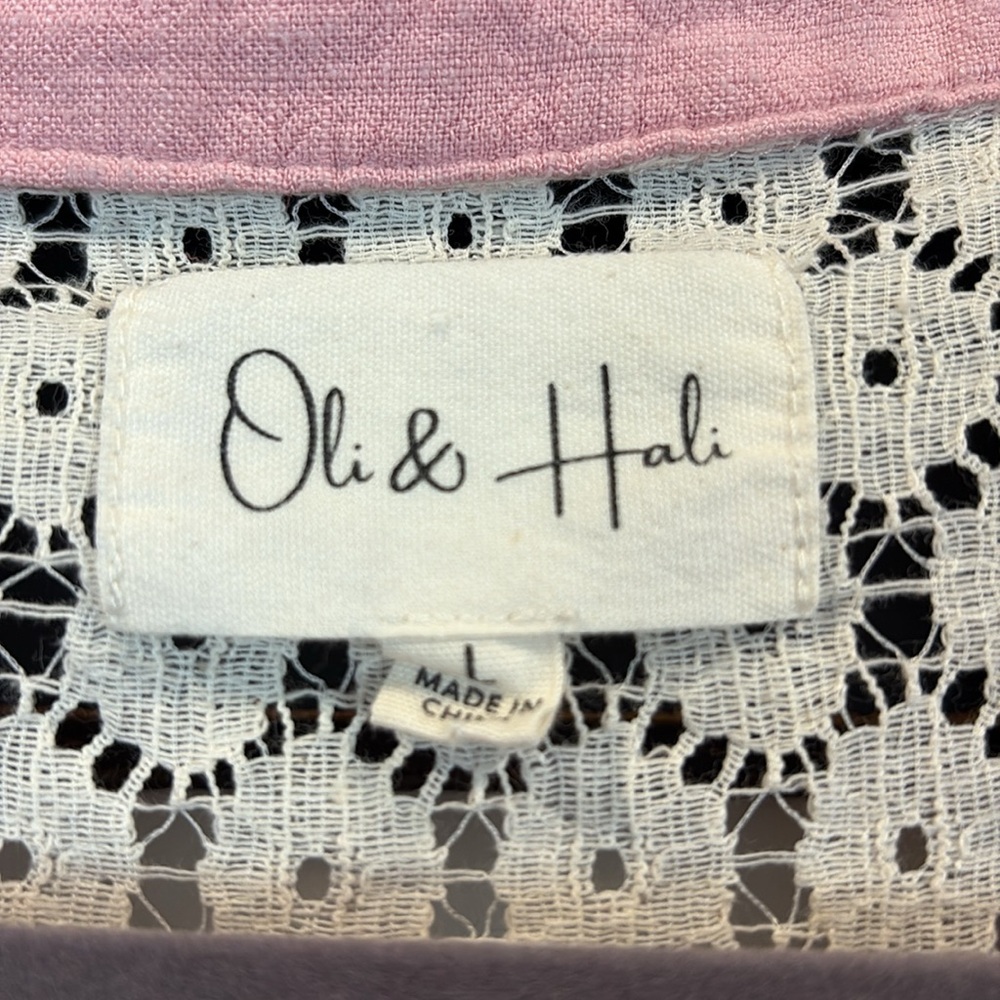 Oli & Hali Pink Patchwork Lace Linen Blend Oversized Top with Pockets Size L - Picture 6 of 8